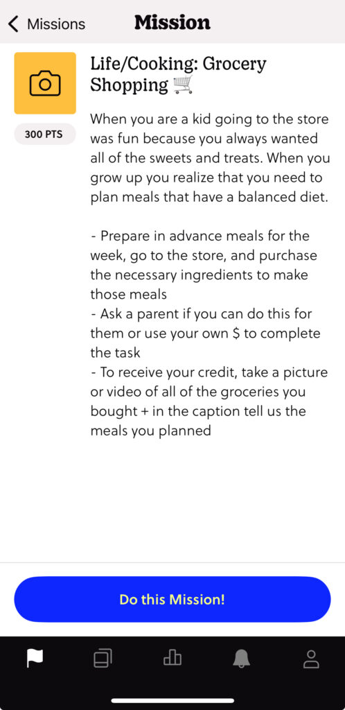 Sample Mission Overview screen from the Thrive Challenge app